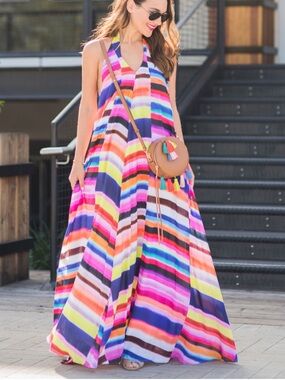 Colorful Striped Maxi Dress by Mara Hoffman 🌈 Bold Designer Resort Style Size xs